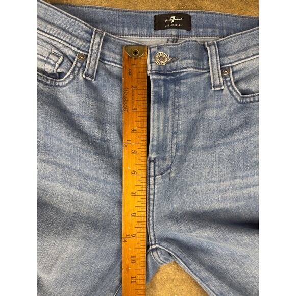 7 For All Mankind Dojo Jeans Size 29 Cropped Flare Mid Rise Raw Hem Light‎ Was - Picture 12 of 14
